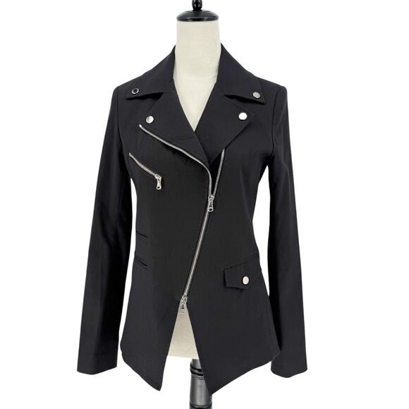 Veronica Beard Hadley Moto Black Jacket with Striped Varsity Dickey Size Small - Picture 9 of 16